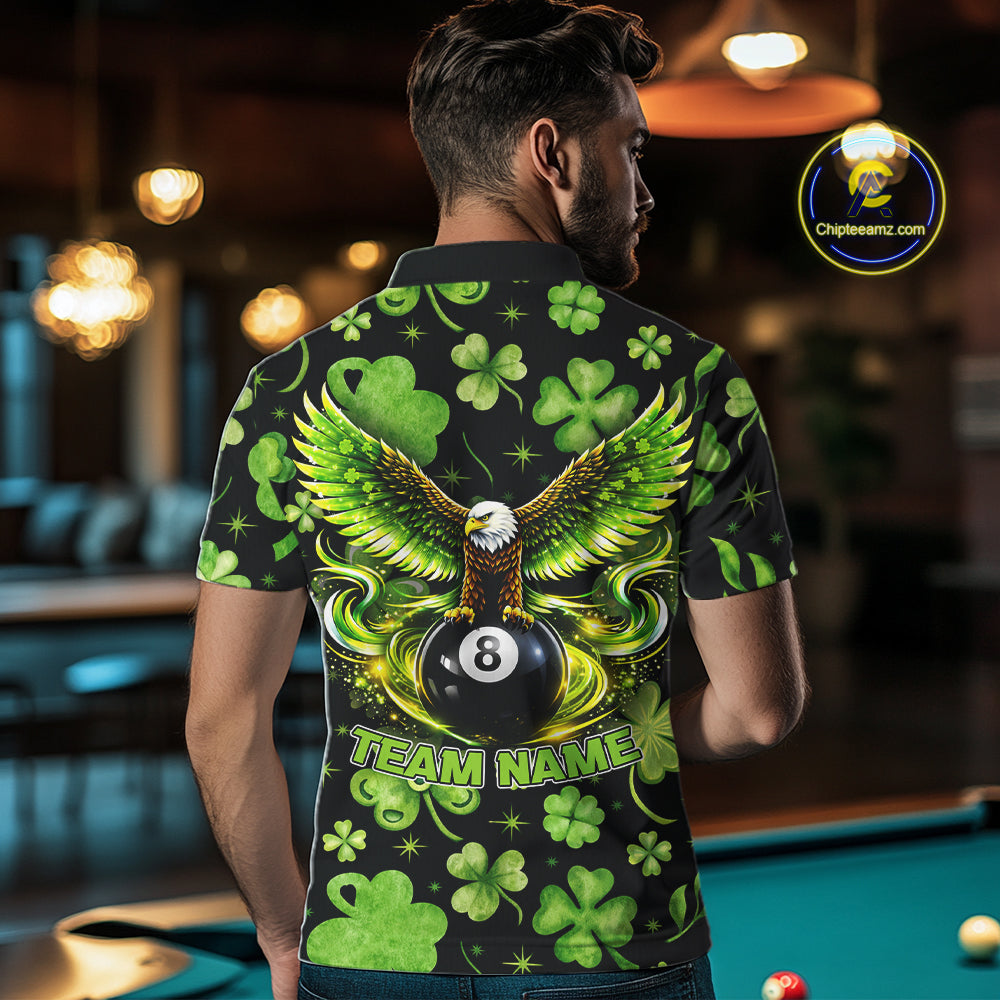 Eagle Shamrock Green St Patrick's Day Men Billiard Shirts Personalized Pool 8 Balls Billiard Attire NYN2740