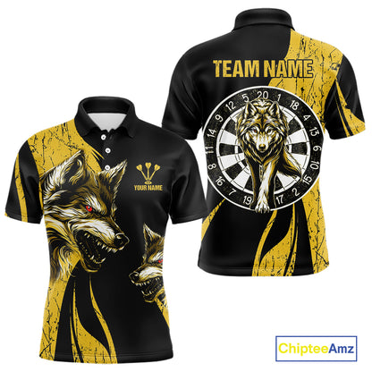 Custom Black And Yellow Wolfs Dartboards Grunge Dart Shirts For Men, Dart Team Jerseys NYN0043