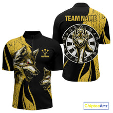 Load image into Gallery viewer, Custom Black And Yellow Wolfs Dartboards Grunge Dart Shirts For Men, Dart Team Jerseys NYN0043