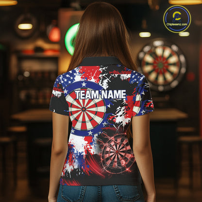 Personalized Patriotic Grunge Darts Polo & 1/4-Zip Shirt For Women Thunder Dart Team Jerseys NYN2954