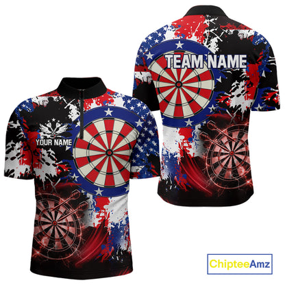 Personalized Patriotic Grunge Darts Polo & 1/4-Zip Shirt For Men Thunder Dart Team Jerseys NYN2954