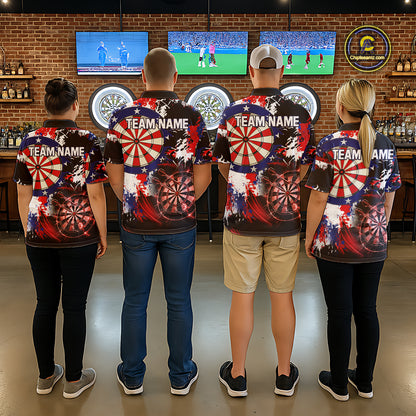 Personalized Patriotic Grunge Darts Polo & 1/4-Zip Shirt For Men Thunder Dart Team Jerseys NYN2954