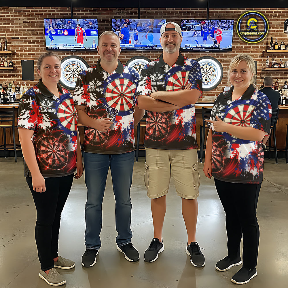 Personalized Patriotic Grunge Darts Polo & 1/4-Zip Shirt For Men Thunder Dart Team Jerseys NYN2954