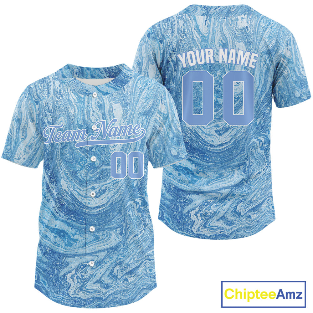 Custom Button Up Baseball Jersey For Men Blue Youth Baseball Jersey Personalized Name NYN1250