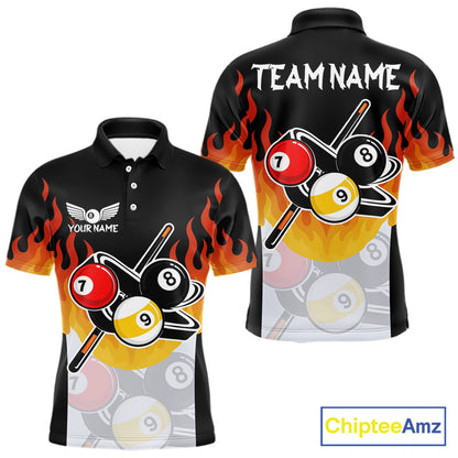 Flaming 8 Ball & 9 Ball Billiard Jerseys For Men Custom Pool Cue Billiards Team Jersey NYN2320