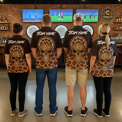 Brown Skull & Dartboard Leopard Pattern Darts Quarter-Zip Shirts For Men Darts Team Jerseys NYN2755