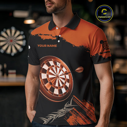 Personalized Orange Dartboard Arrow Polo & 1/4 Shirts For Men, Dart Team Jerseys NYN0052