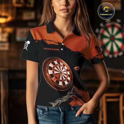 Personalized Orange Dartboard Arrow Polo & 1/4 Shirts For Women, Dart Team Jerseys NYN0052
