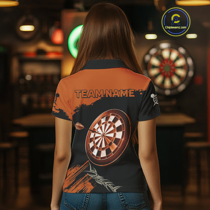 Personalized Orange Dartboard Arrow Polo & 1/4 Shirts For Women, Dart Team Jerseys NYN0052