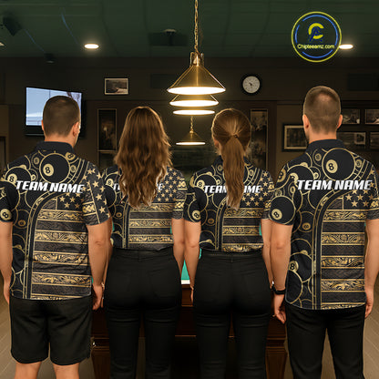 Black & Gold Tribal 8 Ball Pool Shirts Custom Men Billiard Polo & 1/4 Zip Shirt Billiard Team Jerseys NYN2970