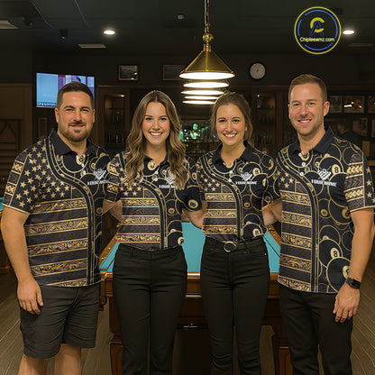 Black & Gold Tribal 8 Ball Pool Shirts Custom Men Billiard Polo & 1/4 Zip Shirt Billiard Team Jerseys NYN2970