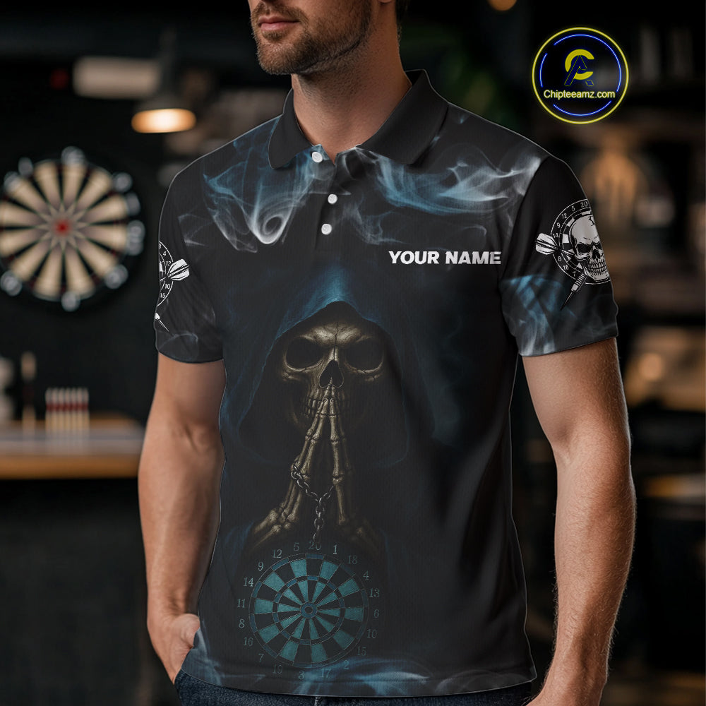 The Reaper & Dartboard Smoke Pattern Darts Team Shirt For Men – Customizable Name NYN0390