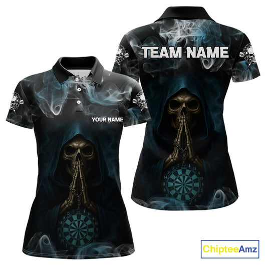 The Reaper & Dartboard Smoke Pattern Darts Team Shirt For Women – Customizable Name NYN0390