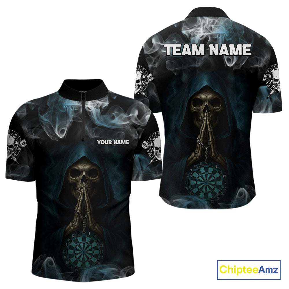 The Reaper & Dartboard Smoke Pattern Darts Team Shirt For Men – Customizable Name NYN0390