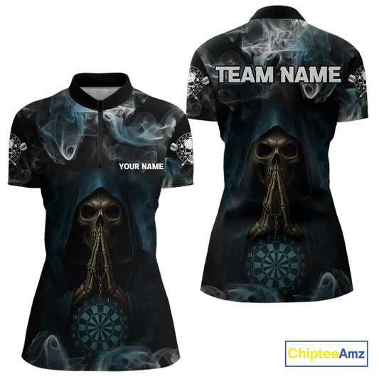 The Reaper & Dartboard Smoke Pattern Darts Team Shirt For Women – Customizable Name NYN0390