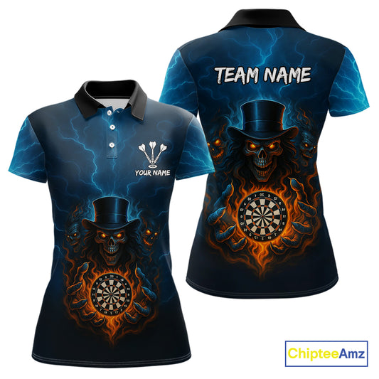 Flaming Dartboard & Evil Magician Darts Shirt For Women - Custom Player & Team Name NYN0392