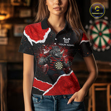 Load image into Gallery viewer, Black &amp; Red Splatter Rhino Women Darts Polo Shirt Custom Funny Team Dart League Jerseys NYN2067