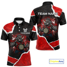 Load image into Gallery viewer, Black &amp; Red Splatter Rhino Men Darts Polo Shirt Custom Funny Team Dart League Jerseys NYN2067