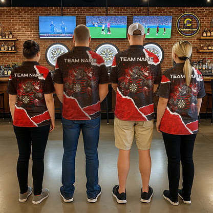 Black & Red Splatter Rhino Men Darts Polo Shirt Custom Funny Team Dart League Jerseys NYN2067