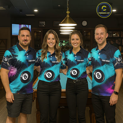 Grunge Splatter Teal Ball 8 Billiard Shirts For Women Personalized Billiard Attire Gifts NYN2327