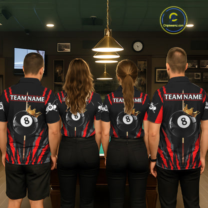 Black & Red Men's Billiard Ball Shirts Personalized Crown 8 Ball Billiard Team Attire NYN2330