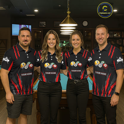 Black & Red Men's Billiard Ball Shirts Personalized Crown 8 Ball Billiard Team Attire NYN2330