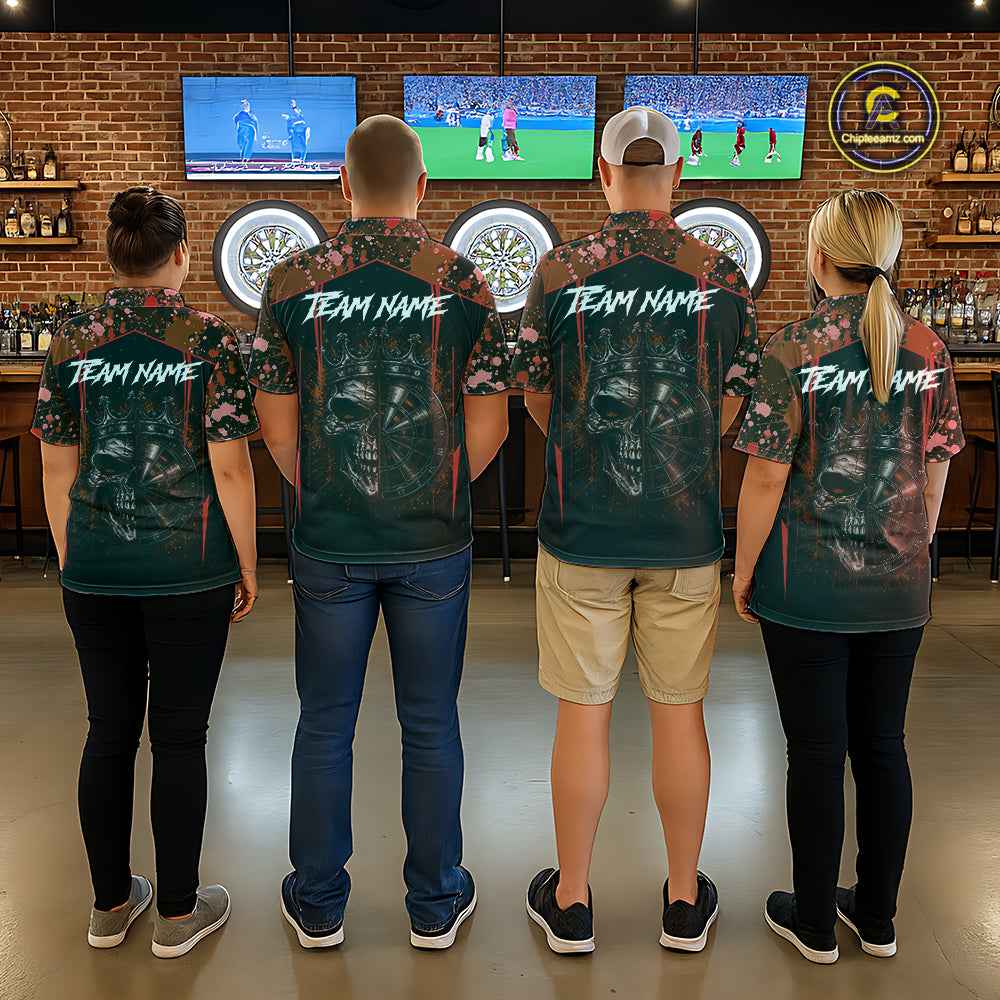 Crown Skull Splatter Paint Dartboard Darts Shirt For Men Custom Red Splatter Dart Team Jerseys NYN3166