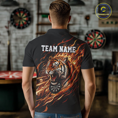 Orange Flaming Tiger Funny Darts Custom Men's Dart Polo Shirts Team Dart League Jerseys NYN2076
