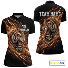 Load image into Gallery viewer, Orange Flaming Tiger Funny Darts Custom Women&#39;s Dart Quarter-Zip Shirts Team Dart League Jerseys NYN2076
