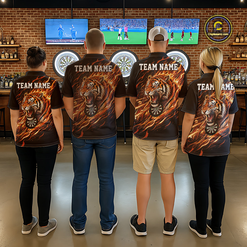 Orange Flaming Tiger Funny Darts Custom Men's Dart Polo Shirts Team Dart League Jerseys NYN2076