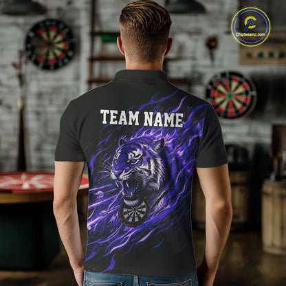 Purple Flaming Tiger Funny Darts Custom Men's Dart Polo Shirts Team Dart League Jerseys NYN2077