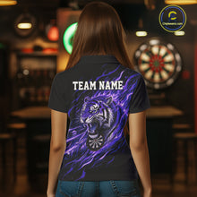 Load image into Gallery viewer, Purple Flaming Tiger Funny Darts Custom Women&#39;s Dart Polo Shirts Team Dart League Jerseys NYN2077