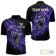Load image into Gallery viewer, Purple Flaming Tiger Funny Darts Custom Men&#39;s Dart Quarter-Zip Shirts Team Dart League Jerseys NYN2077