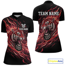 Load image into Gallery viewer, Red Flaming Tiger Funny Darts Custom Women&#39;s Dart Quarter-Zip Shirts Team Dart League Jerseys NYN2078