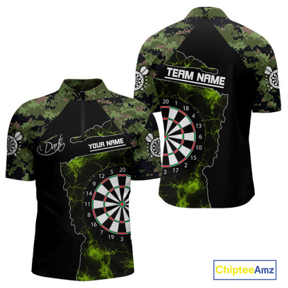 Camo Pattern Green With Flame Dartboard Dart Shirts For Men, Custom Dart Jerseys NYN0063