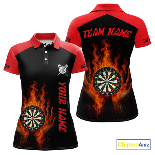 Women's Flaming Darts Shirt - Custom Name & Team Fire Dartboard Shirt For Players NYN0408