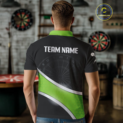 Green Halftone Pattern Dartboard Men's Darts Shirt - Custom Name For Dart Players NYN0412
