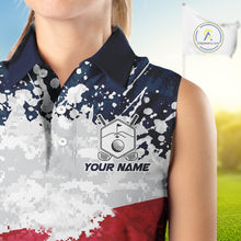 Load image into Gallery viewer, American flag splatter womens golf sleeveless polo patriotic golf top