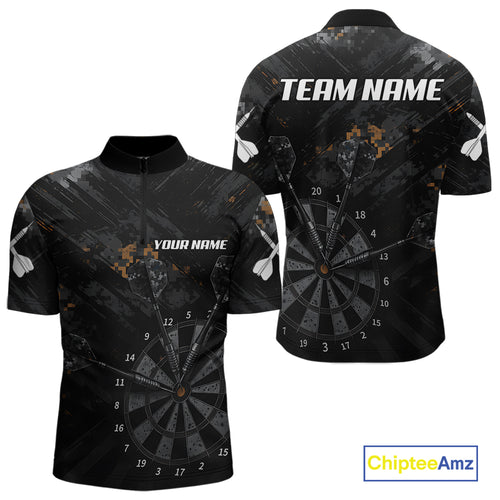 Black Grunge Digital Camouflage Darts Custom Dart Quarter-Zip Shirt Men Dart Tournament Jerseys NYN2090
