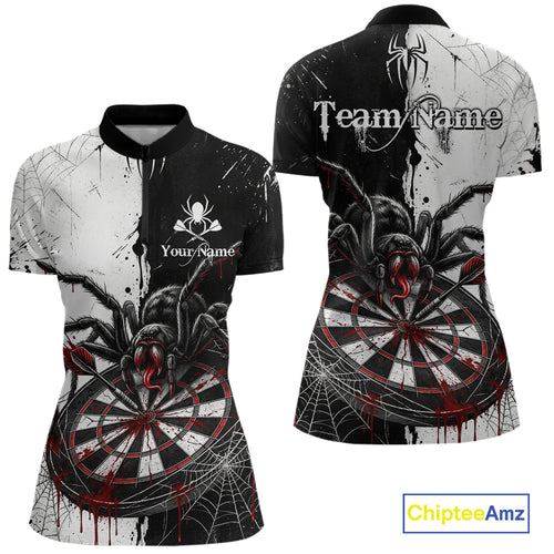 Personalized Black & Red Dripping Spider Women Dart Quarter-Zip Shirts Custom Dart League Jerseys NYN2095