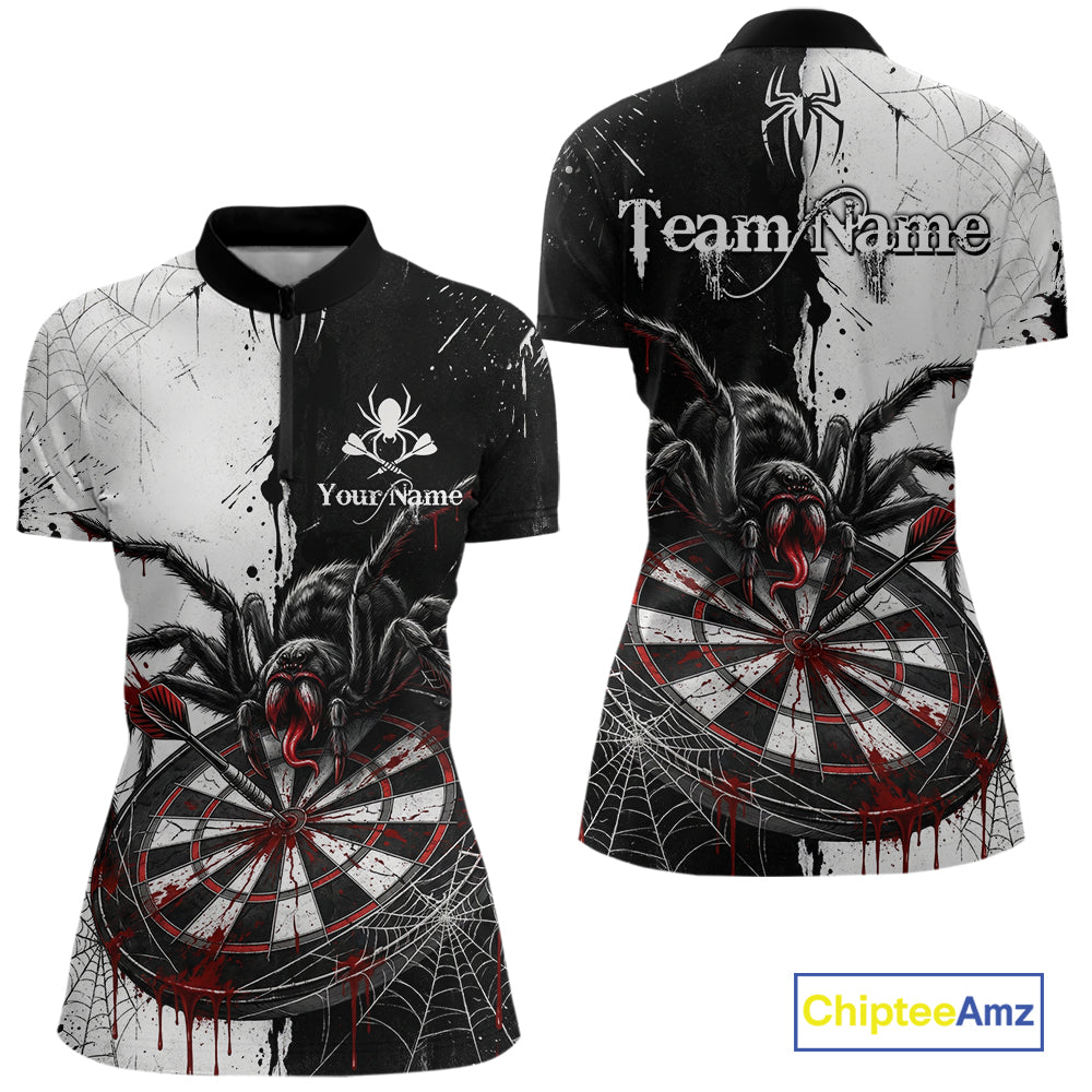 Personalized Black & Red Dripping Spider Women Dart Quarter-Zip Shirts Custom Dart League Jerseys NYN2095