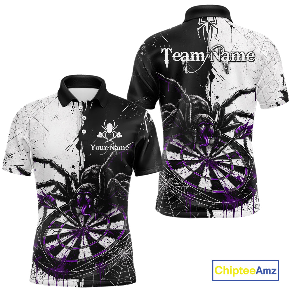 Personalized Black & Purple Dripping Spider Men Dart Polo Shirts Custom Dart League Jerseys NYN2096