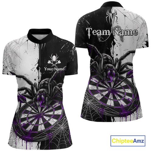 Personalized Black & Purple Dripping Spider Women Dart Quarter-Zip Shirts Custom Dart League Jerseys NYN2096