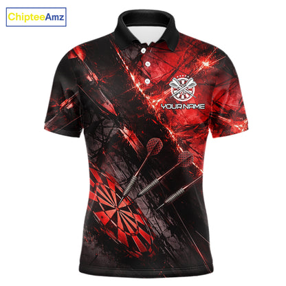 Personalized Black & Red Grunge Dartboard & Arrow Men Darts Polo Shirt Custom Dart Team Jersey NYN2618