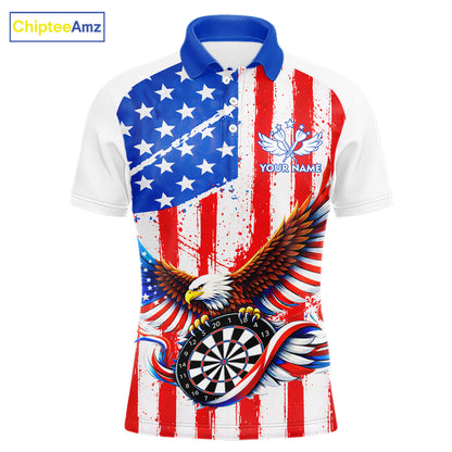 Personalized Eagle US Flag Patriotic Men Darts Polo Shirt Custom Freedom-Day Dart Team Jersey NYN2620