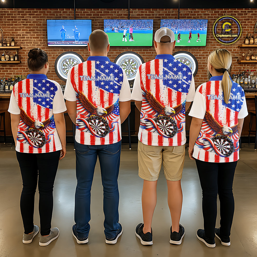 Personalized Eagle US Flag Patriotic Women Darts Quarter-Zip Shirt Custom Freedom-Day Dart Team Jersey NYN2620