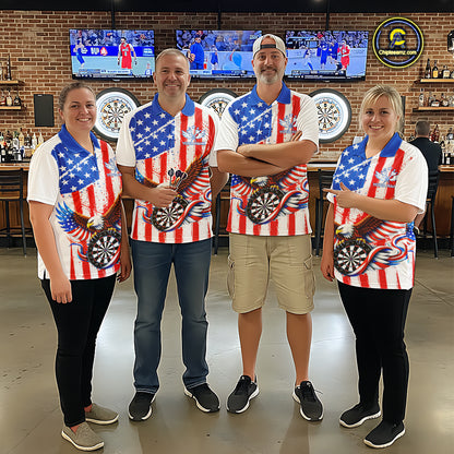 Personalized Eagle US Flag Patriotic Women Darts Quarter-Zip Shirt Custom Freedom-Day Dart Team Jersey NYN2620