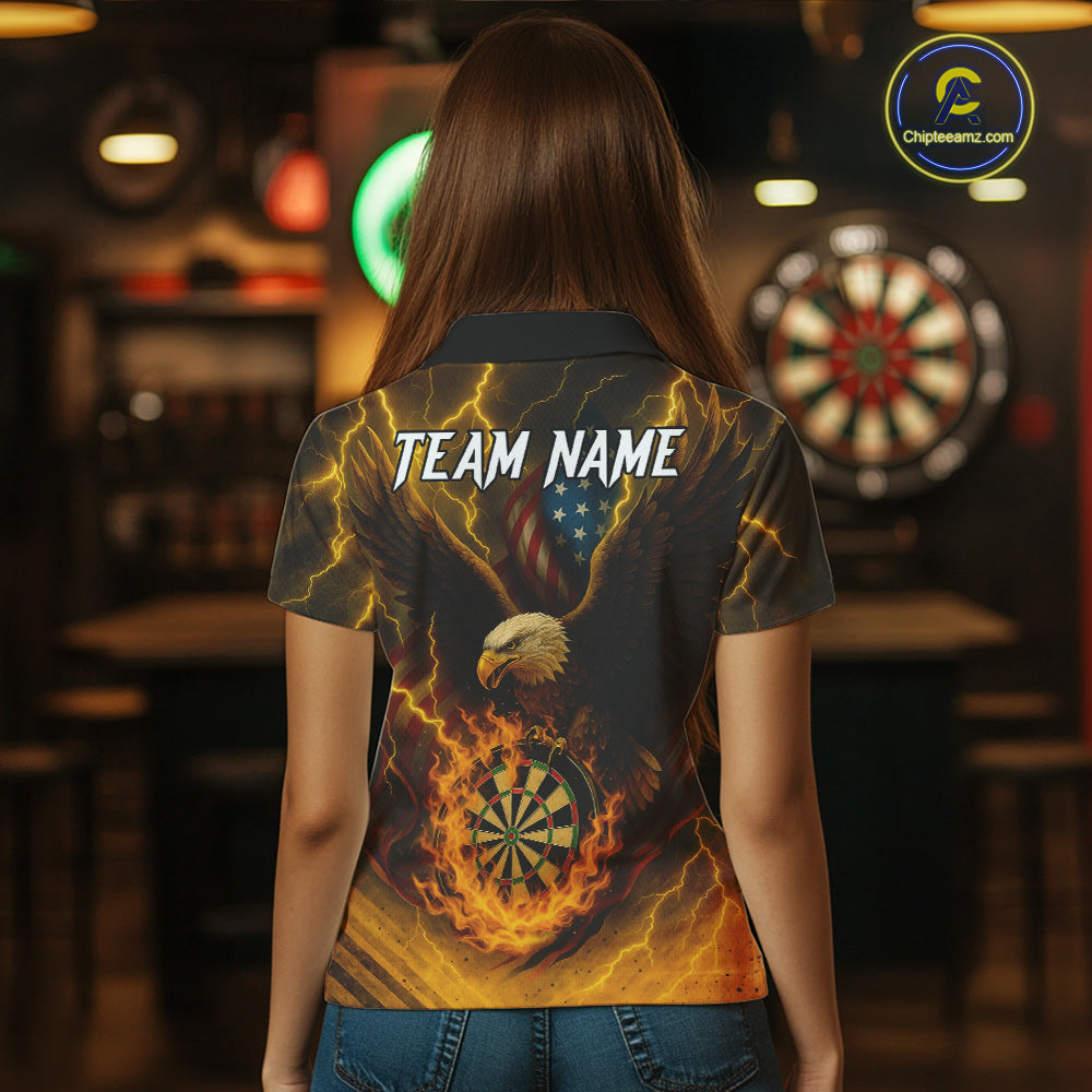 Custom Yellow Lightning Flame Dartboard Polo Darts Shirt For Women Outfit Dart Team Jersey NYN1311