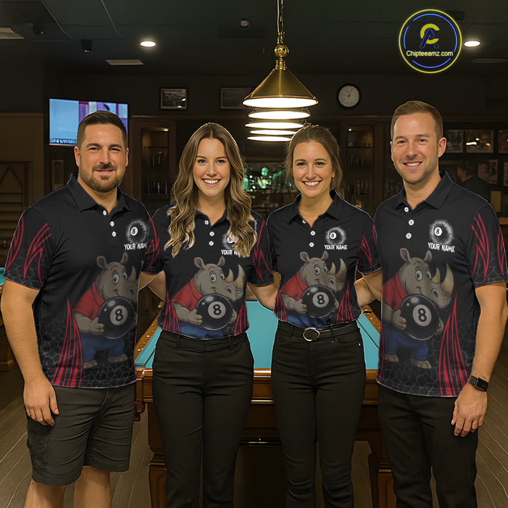 Custom Funny Rhino & 8 Ball Men's Billiard Shirts Personalized Billiard Apparel Gifts NYN2333