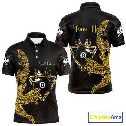Gold 8 Ball Crown Men's Billiard Polo & 1/4 Zip Shirt Custom Tribal Billiard Attire Gifts NYN2345